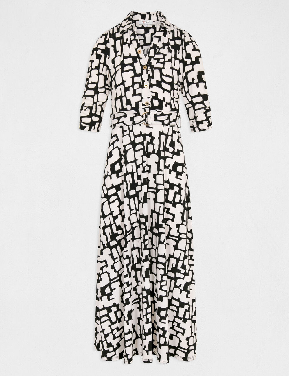 Robe longue &eacute;vas&eacute;e imprim&eacute; abstrait ecru femme