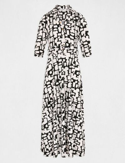 Robe longue &eacute;vas&eacute;e imprim&eacute; abstrait ecru femme