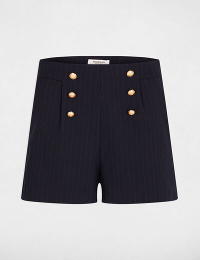 High-waist short met knopen marineblauw vrouw
