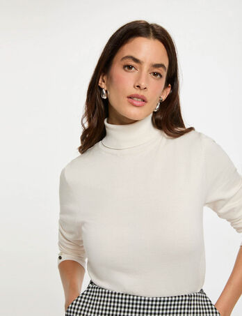Pull col roulé ivoire femme