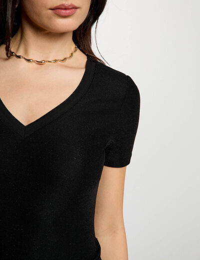 Getailleerd V-hals T-shirt zwart vrouw