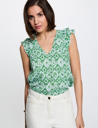 Top met V-hals en korte mouwen meerkleurig vrouw