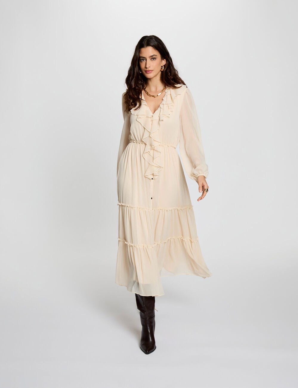 Robe longue fluide creme femme