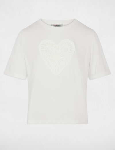 T-shirt droit manches courtes blanc femme