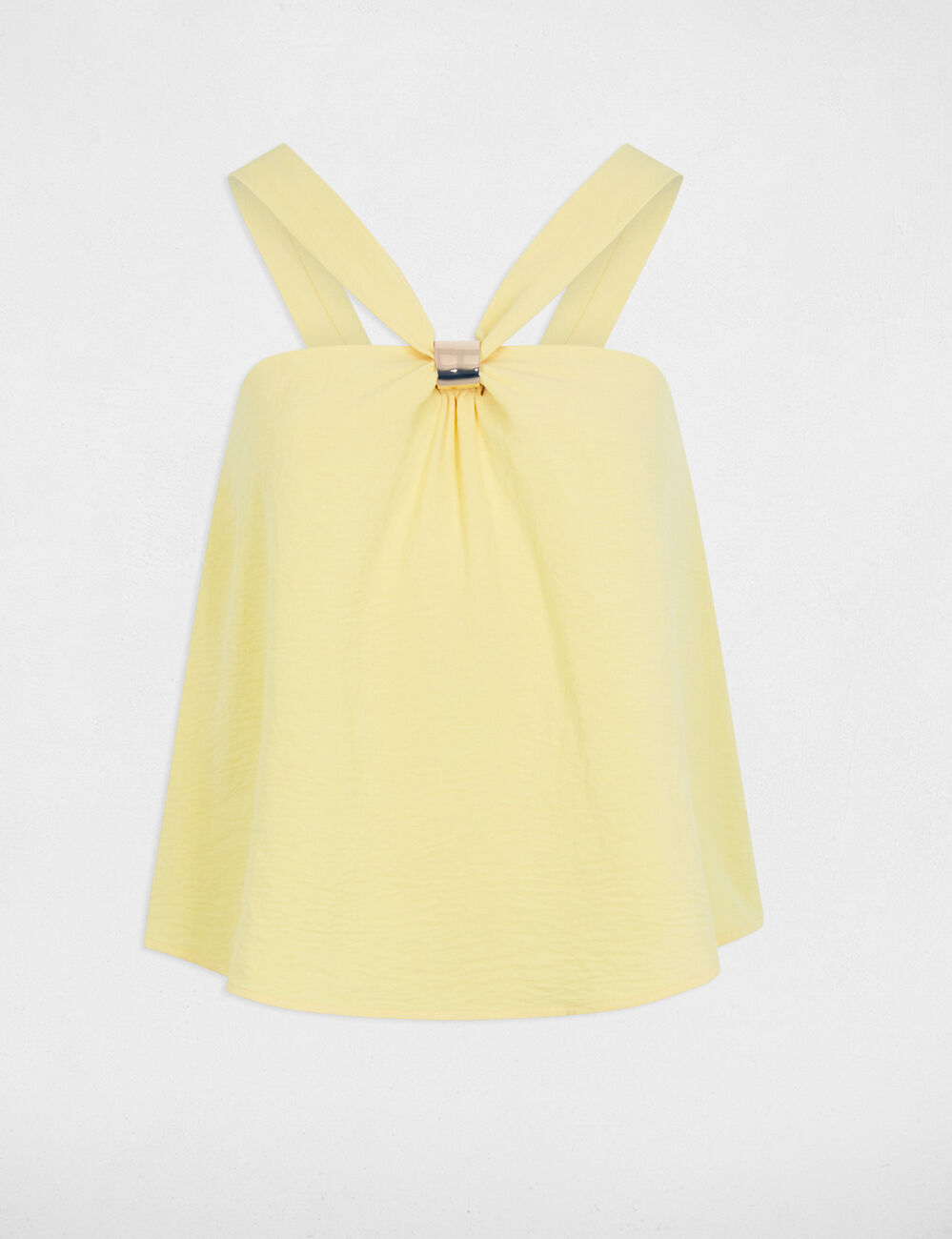 Geplooide top met opstaande kraag jute vrouw