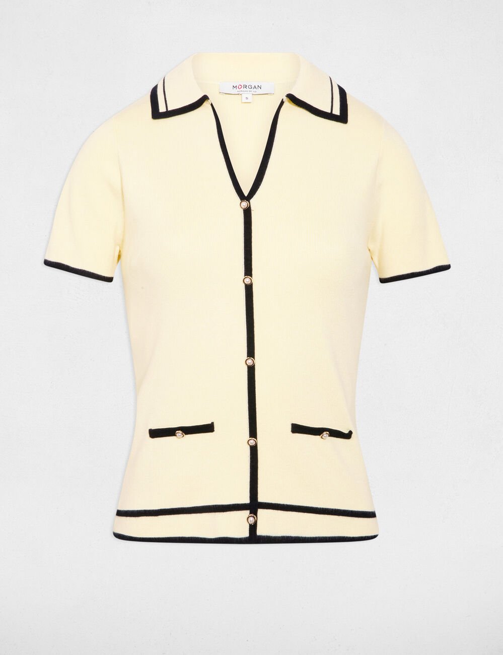 Pull ajust&eacute; ray&eacute; jaune pastel femme