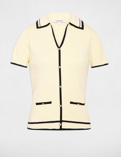 Pull ajust&eacute; ray&eacute; jaune pastel femme