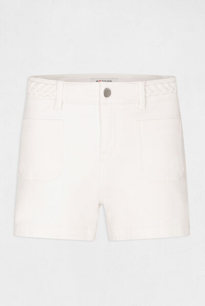 Short droit avec détail tressé ecru femme