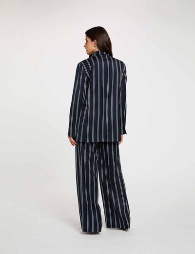 Hoge taille wijde broek marineblauw vrouw