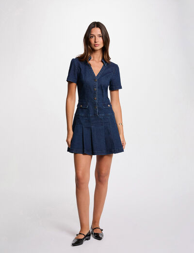 Korte trapeze jurk van denim ruw denim vrouw