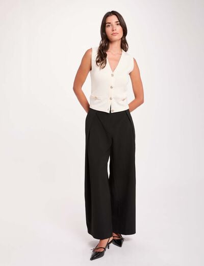Hoge taille brede broek zwart vrouw