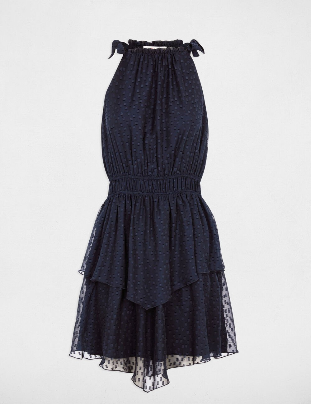 Jurk van voile met fijne bandjes marineblauw vrouw