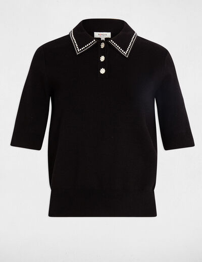 Getailleerde trui met polokraag zwart vrouw