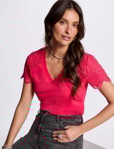 T-shirt met korte mouwen fuchsia roze vrouw