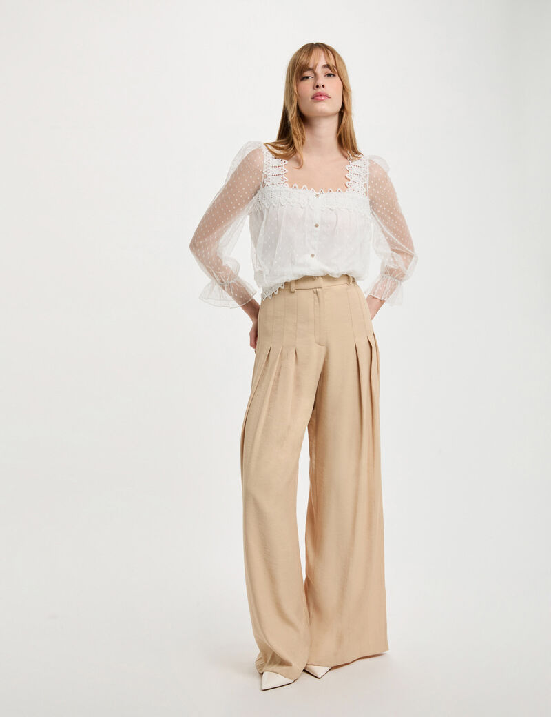 T-shirt manches 3/4 plumetis blanc femme