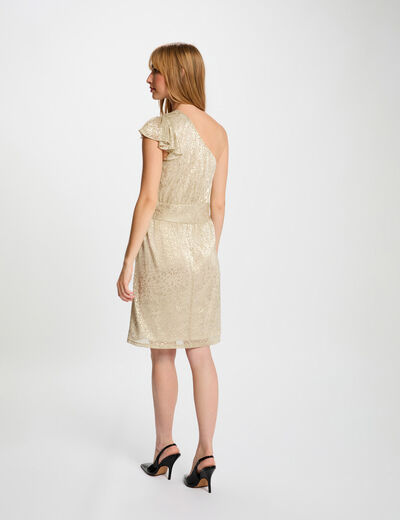 Asymmetrische voile jurk goudgeel vrouw