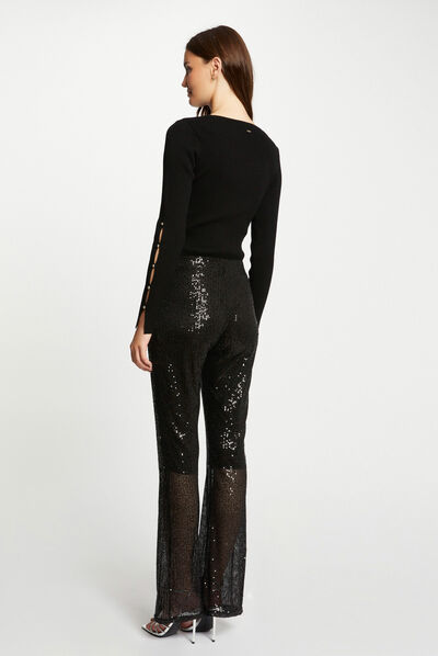 Wijde broek met pailletten zwart vrouw