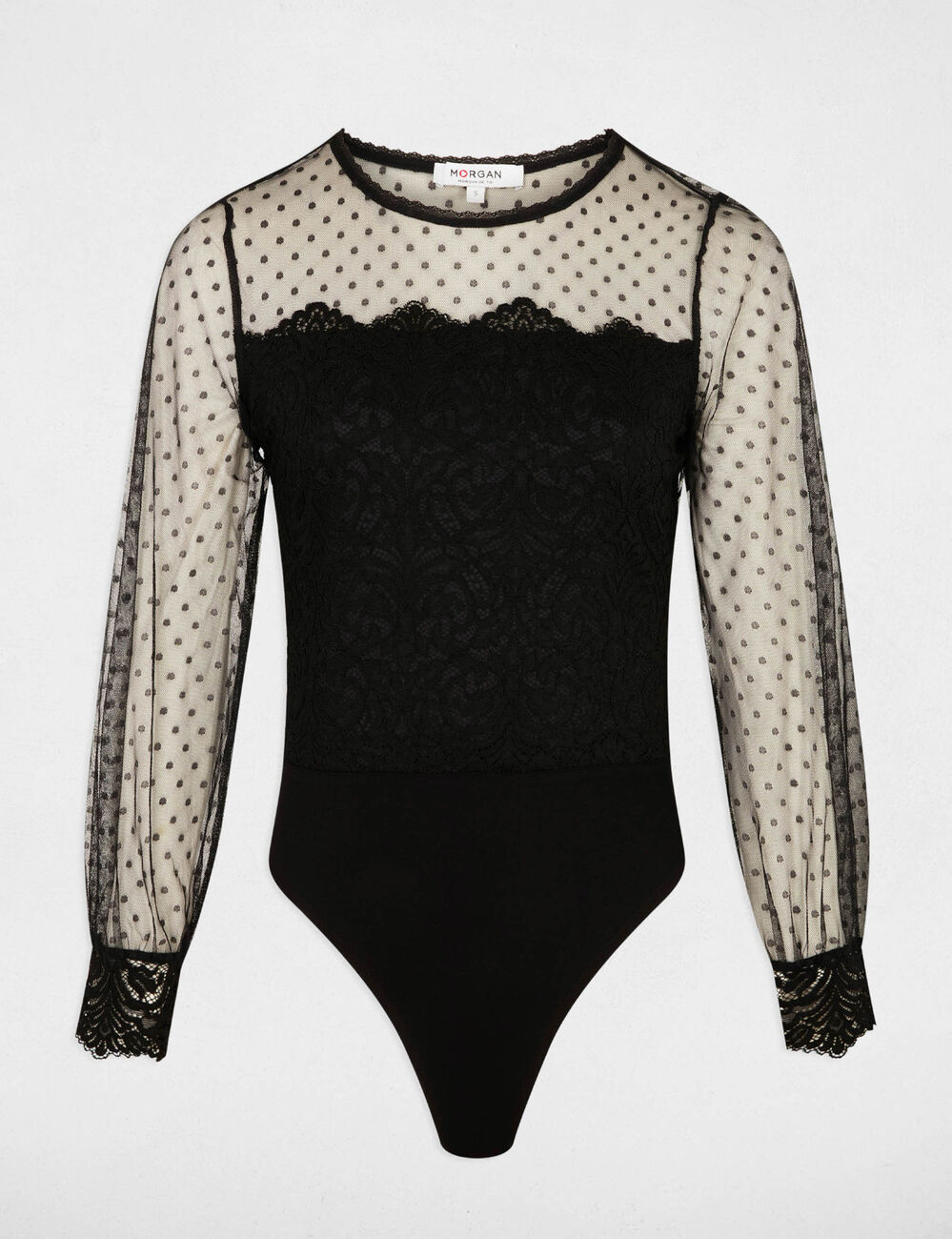Body dentelle manches longues noir femme