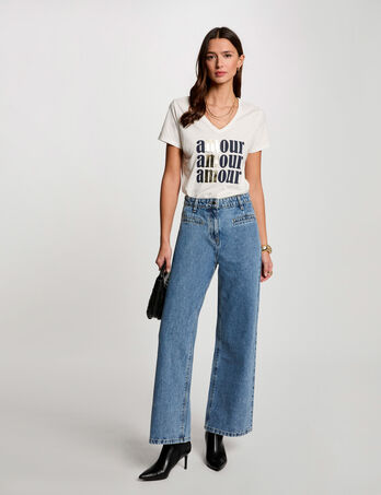Jeans met wijde pijpen dubbel stone washed denim vrouw