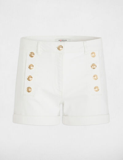 Short en jean boutons blanc femme