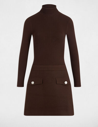 Robe courte ajustée 2-en-1 marron foncé femme