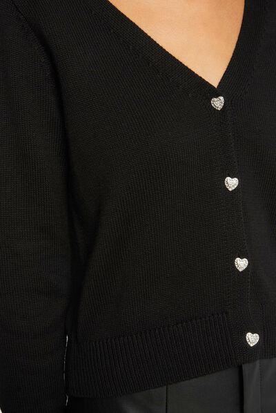 Gilet droit boutonné avec col en V noir femme