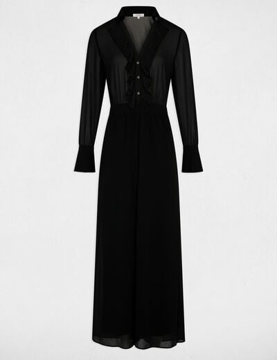 Vloeiende jumpsuit met reverskraag zwart vrouw