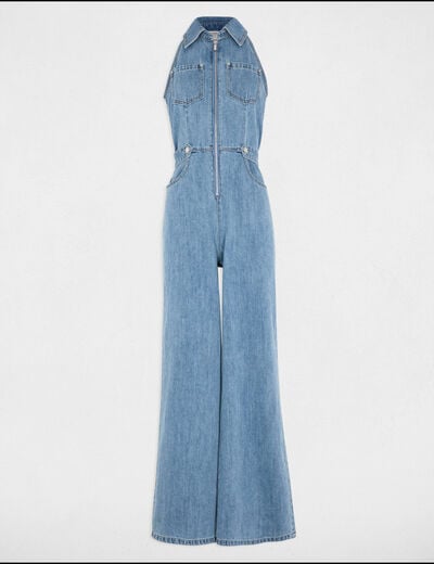 Combinaison longue en jean denim bleach femme