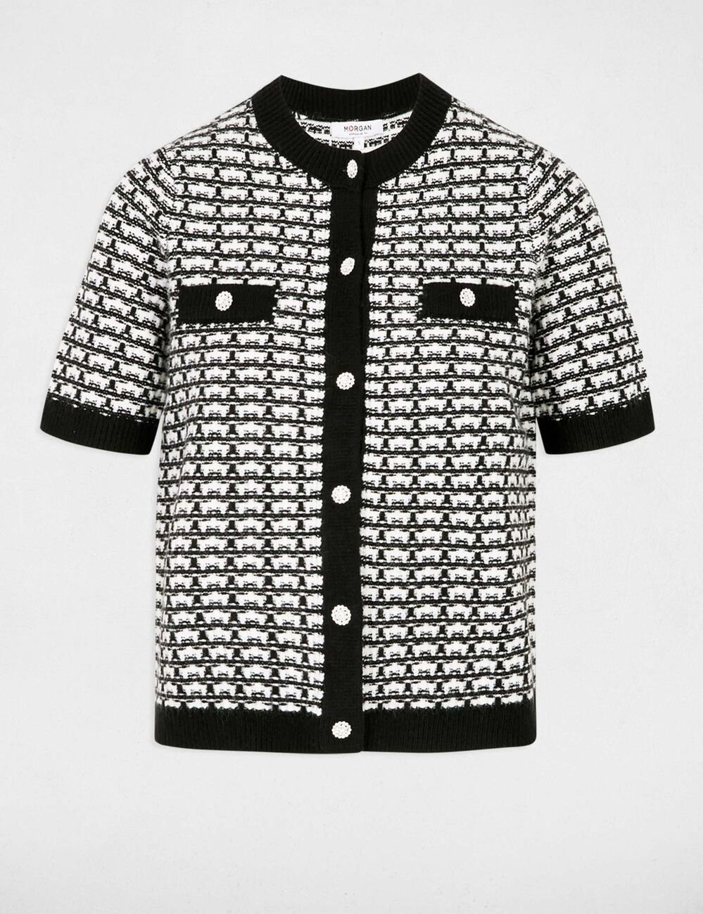 Gilet manches courtes imprim&eacute; noir femme