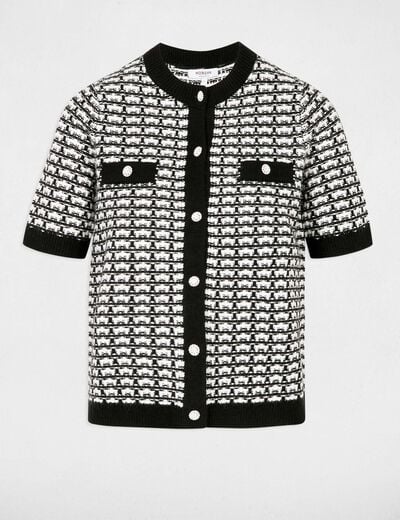 Gilet manches courtes imprim&eacute; noir femme