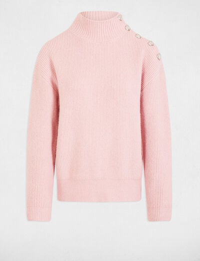 Pull manches longues avec boutons rose clair femme