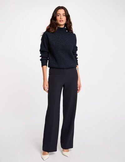 Rechte broek met plooitjes marineblauw vrouw