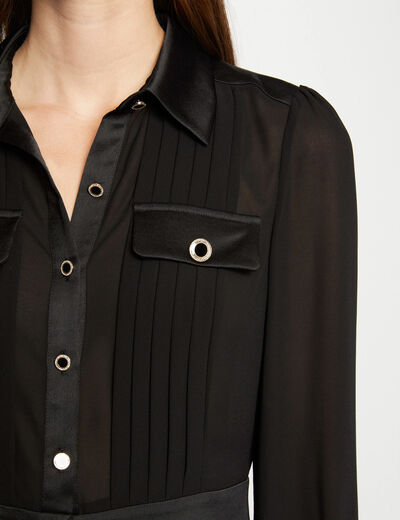 Chemise satin&eacute;e cintr&eacute;e noir femme