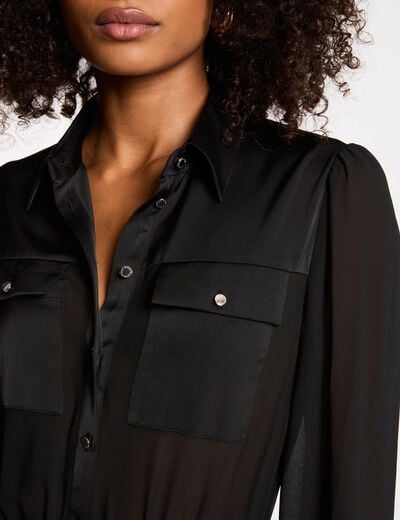 Combinaison fluide col &agrave; revers noir femme