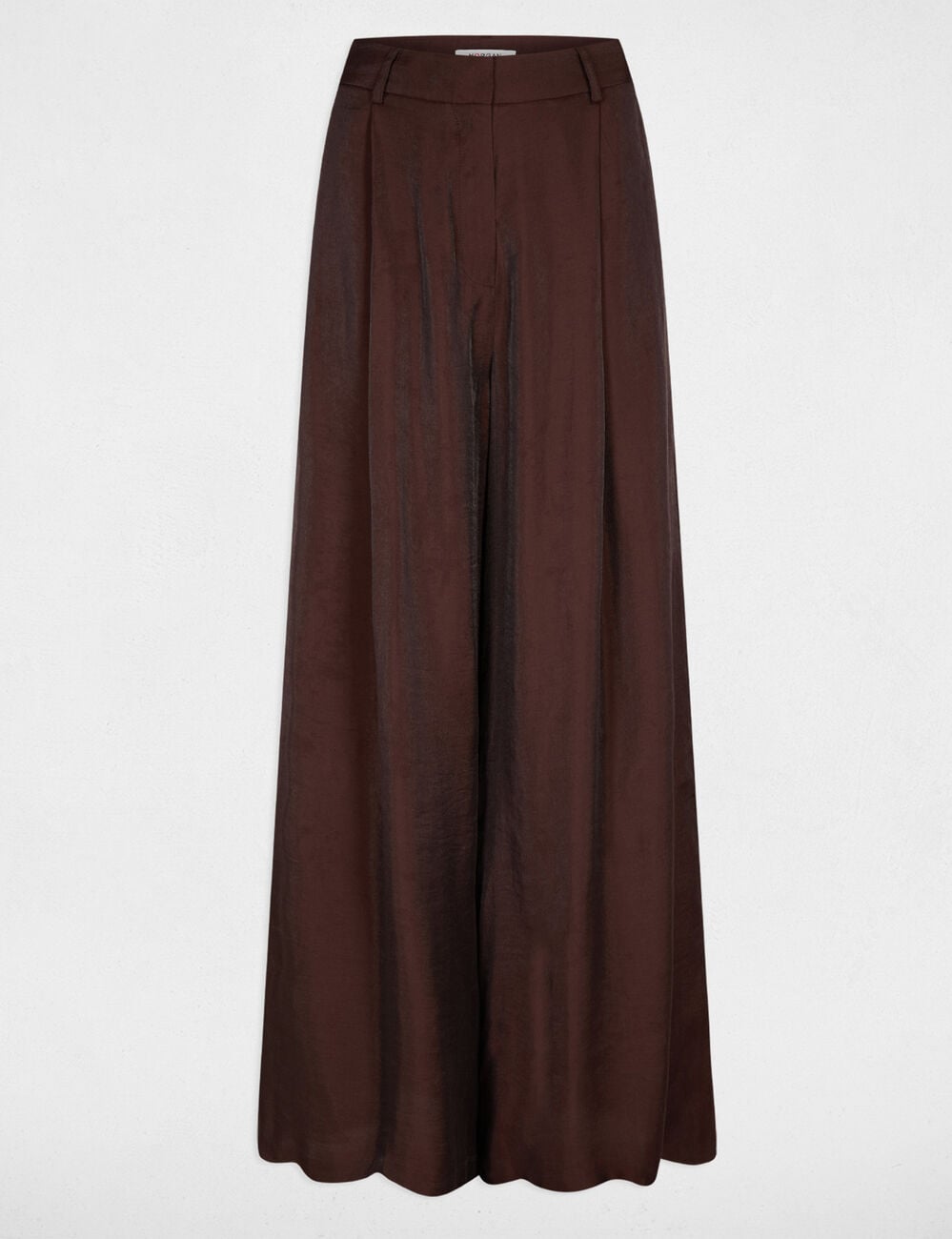 Pantalon large taille haute marron fonc&eacute; femme