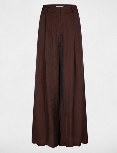 Pantalon large taille haute marron fonc&eacute; femme