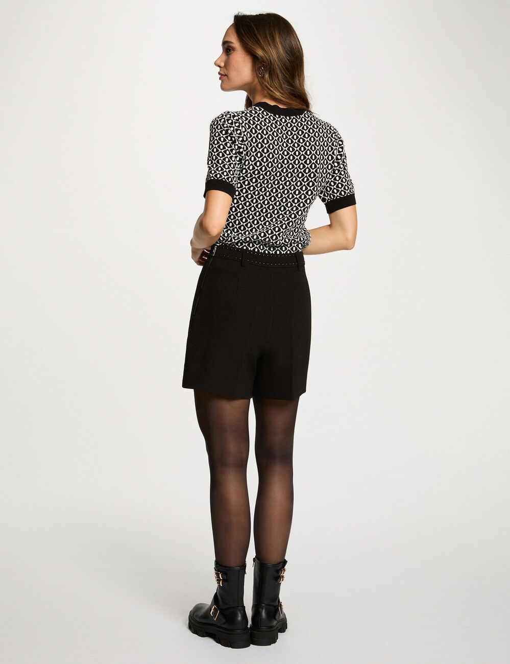 Short taille haute clouté noir femme