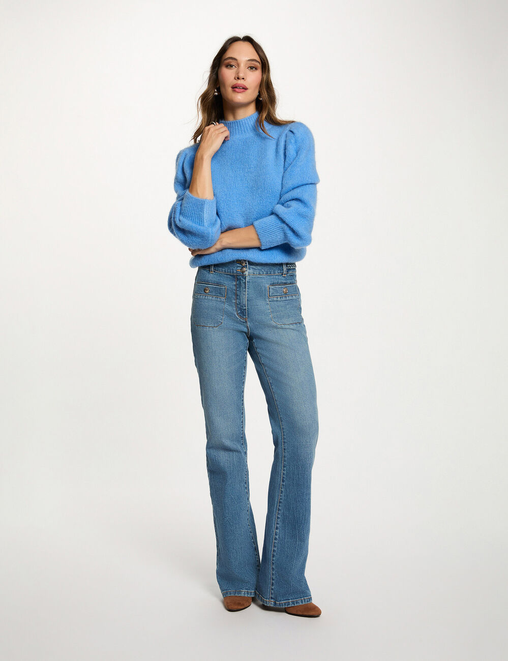 Pull col montant bleu femme