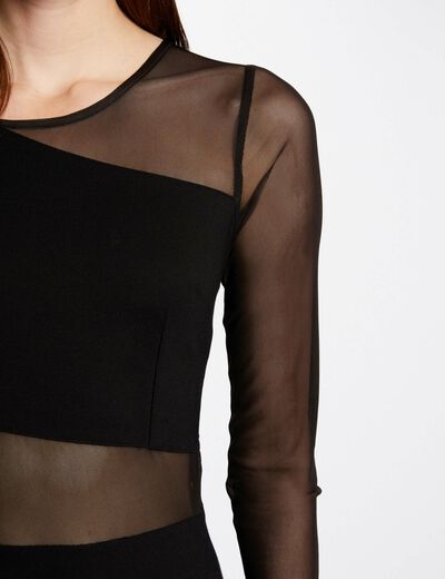 Robe ajustée détails semi-transparents noir femme