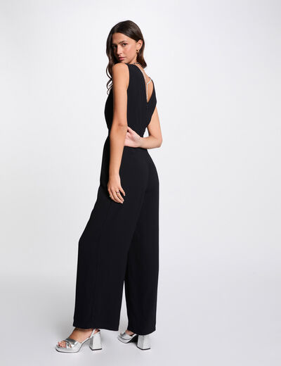 Jumpsuit met wijde pijpen marineblauw vrouw