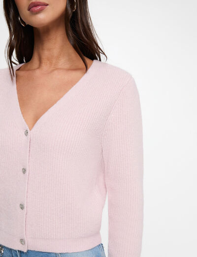 Gilet col en V rose pastel femme