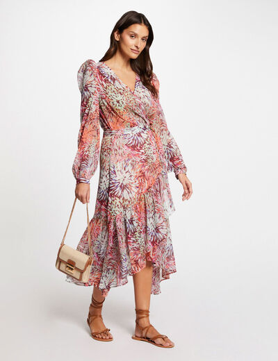 Midi-jurk overslag met print meerkleurig vrouw