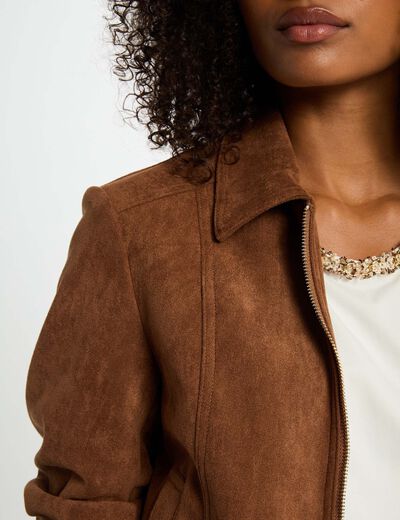 Blouson su&eacute;dine marron cognac femme