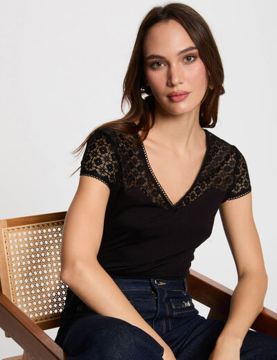 T-shirt met korte mouwen zwart vrouw