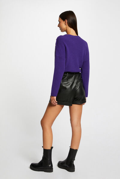 Pull manches longues avec boutons violet femme