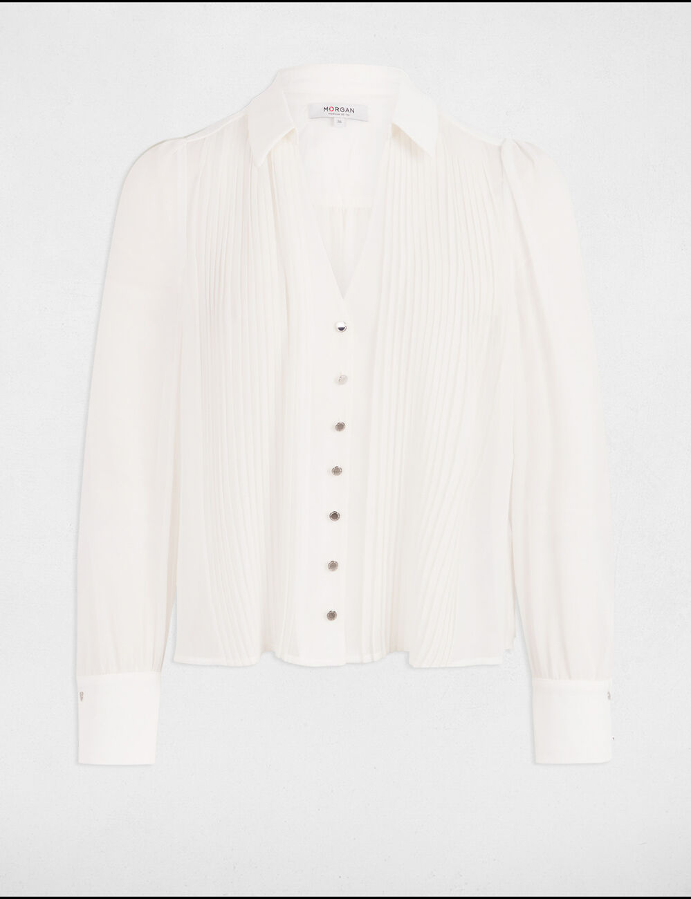 Chemise manches longues plis blanc femme