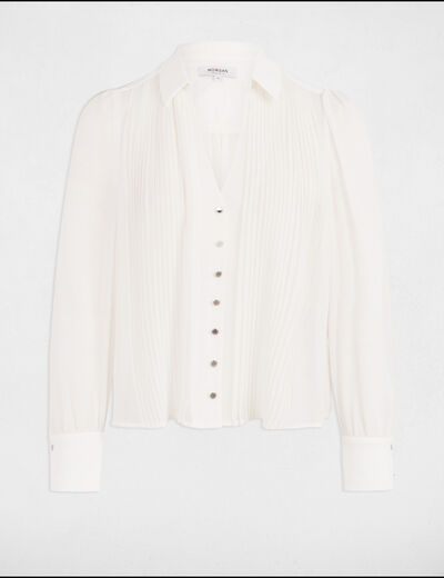 Chemise manches longues plis blanc femme