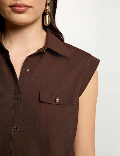 Blouse sans manches marron fonc&eacute; femme