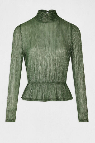 T-shirt lange mouwen gemetalliseerd groen vrouw