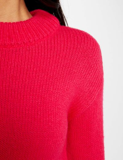 Pull manches longues col montant rose moyen femme